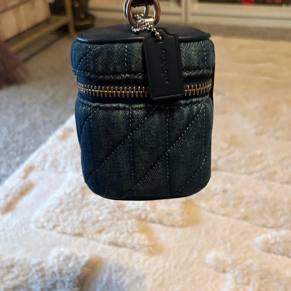 COACH Quilted Denim Mini Top-Handle Bag in Dark Blue - Picture 2 of 5